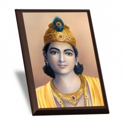 Foto piccola Bhagavan Krishna plastificata su supporto in legno